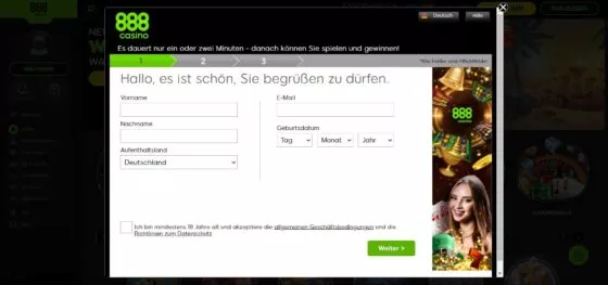 888 Casino-Registrierung
