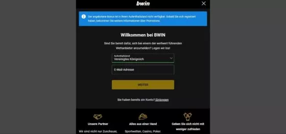 Bwin Casino-Registrierung