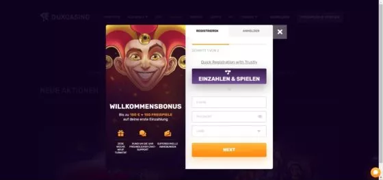 DuxCasino-Registrierung