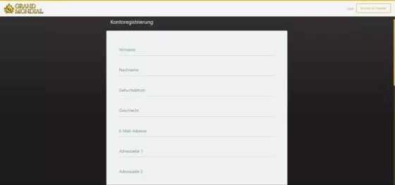 Grand Mondial Casino-Registrierung