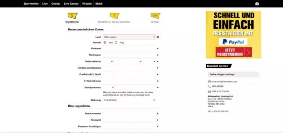 Interwetten Casino-Registrierung
