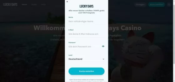 Lucky Days Casino-Registrierung