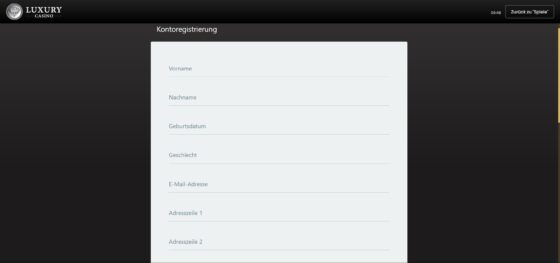 Anmeldung Luxury Casino