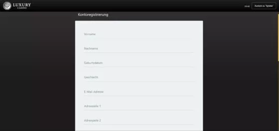 Luxury Casino-Registrierung