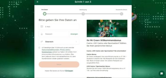 Anmeldung Mr Green Casino