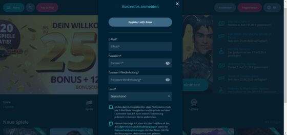 Anmeldung Platin Casino