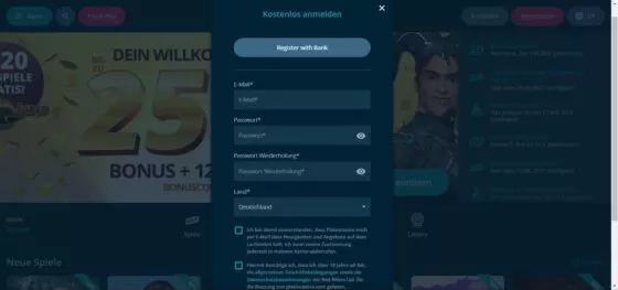 Platin Casino-Registrierung