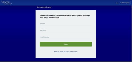 Anmeldung Quatro Casino