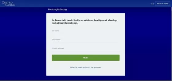 Quatro Casino-Registrierung