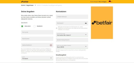 Anmeldung Betfair Casino