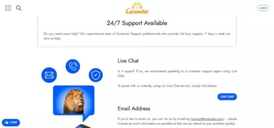 Casimba Casino-Kontakte