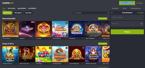 Anmeldung ComeOn Casino