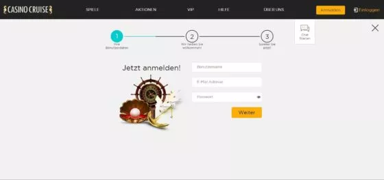Cruise Casino-Registrierung