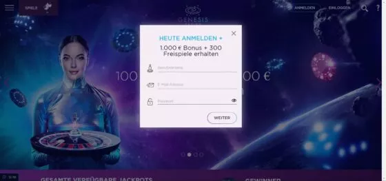 Genesis Casino-Registrierung