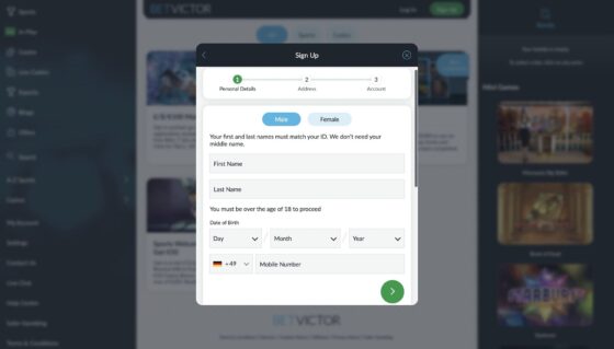 Anmeldung BetVictor Casino