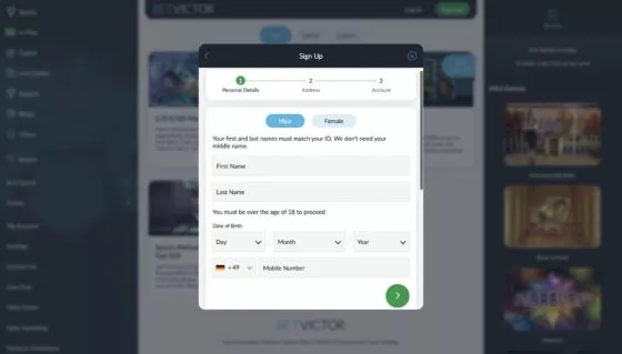 BetVictor Casino-Registrierung