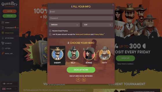 Anmeldung Gunsbet Casino