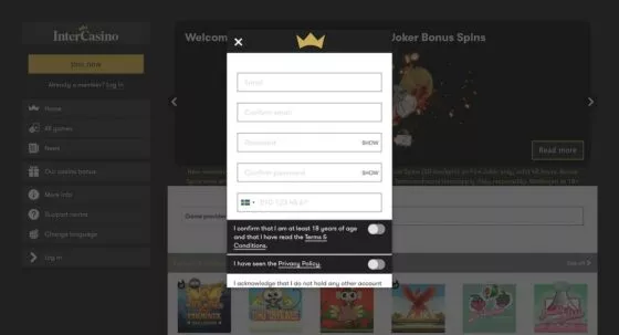 InterCasino-Registrierung