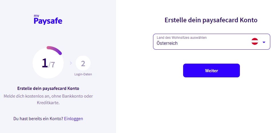 Paysafecard Konto erstellen 2