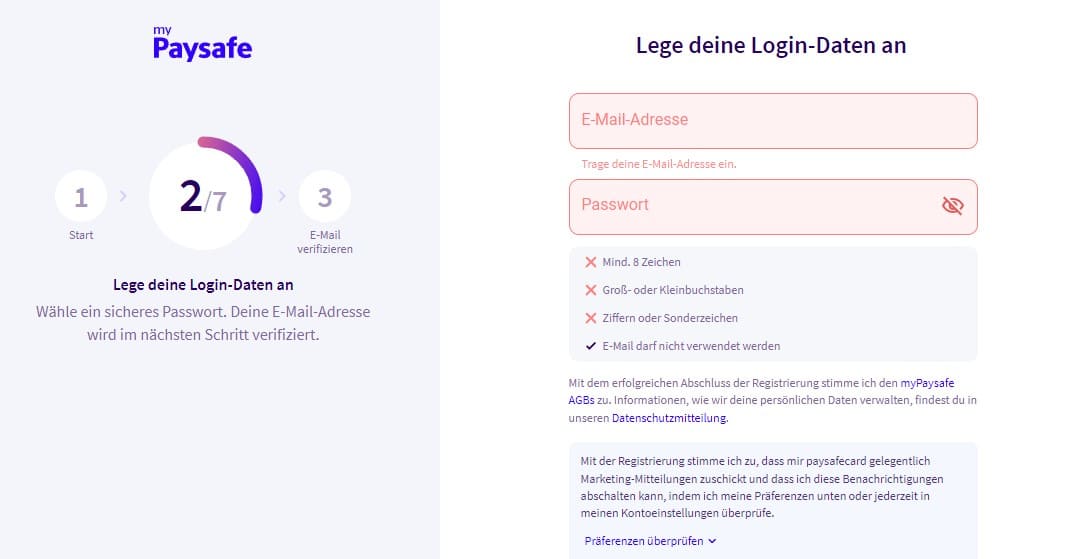 Paysafecard Konto erstellen 3