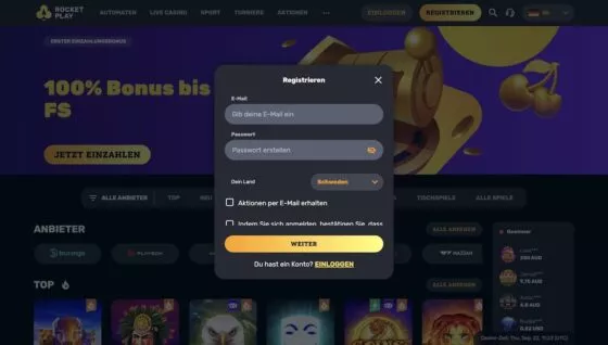 Rocketplay Casino-Registrierung