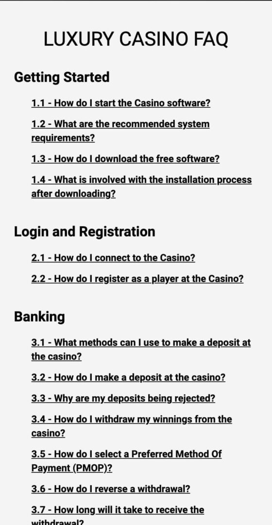 Luxury Casino faq