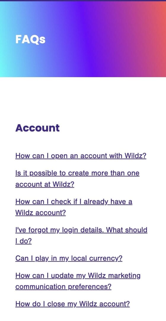 Wildz Casino faq