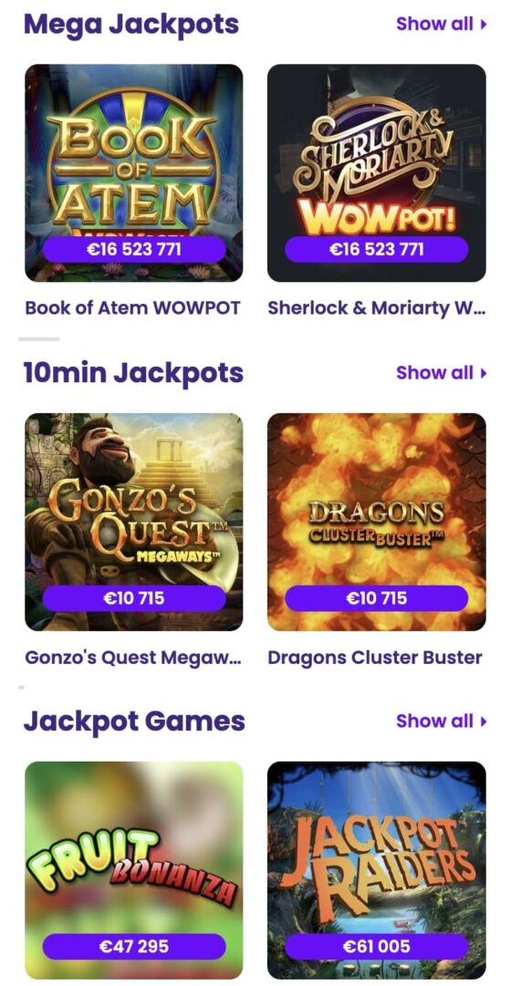 Wildz Casino jackpot