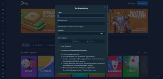 Anmeldung Stake Casino