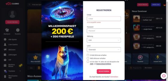 Anmeldung Woo Casino