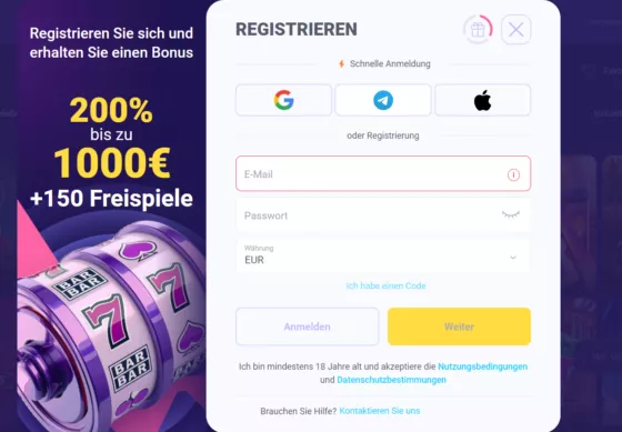 Chacha.Bet Casino-Registrierung