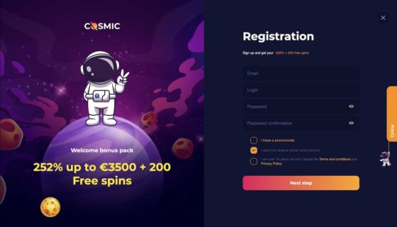 Registrieren Sie sich unter CosmicSlot Casino