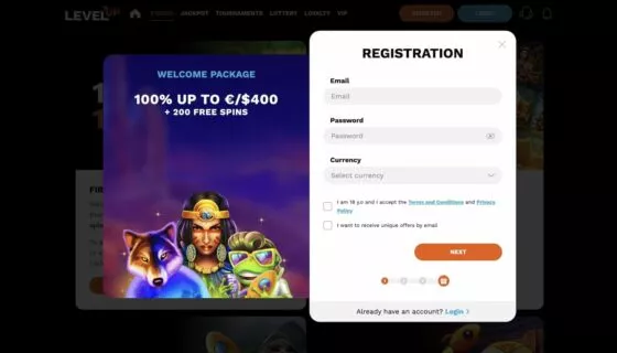LevelUp Casino-Registrierung