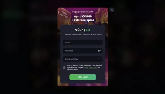 LuckyElf Casino-Registrierung