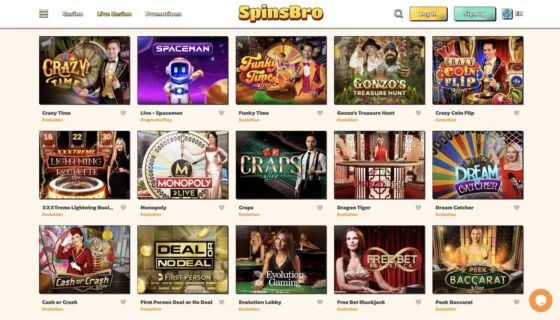 SpinsBro Live-Casino