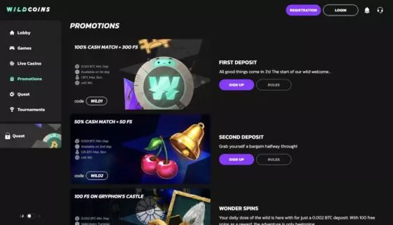 Wildcoins Casino-Aktionen