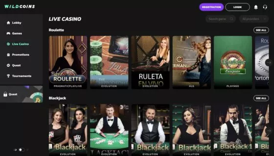 Wildcoins Live-Casino