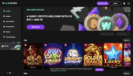 Seine offizielle Website WildCoins Casino