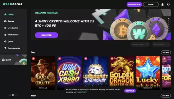 Offizielle Website von Wildcoins Casino