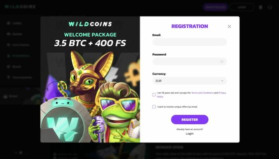 Registrieren Sie sich unter WildCoins Casino