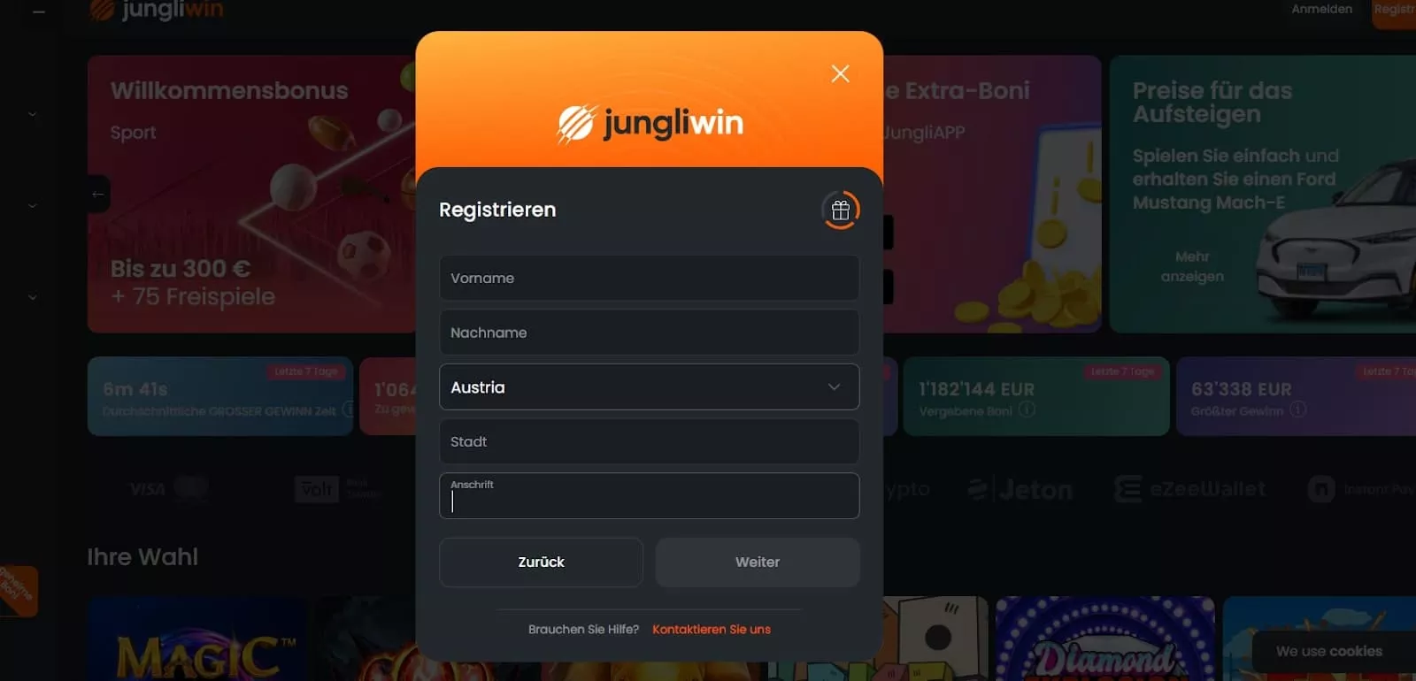 JungliWin Casino-Registrierung