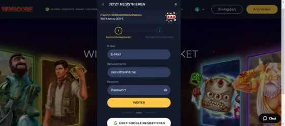 Winscore Casino-Registrierung