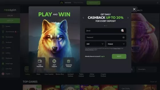 NeoSpin Casino-Registrierung
