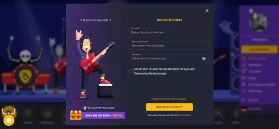 Rolling Slots Casino-Registrierung