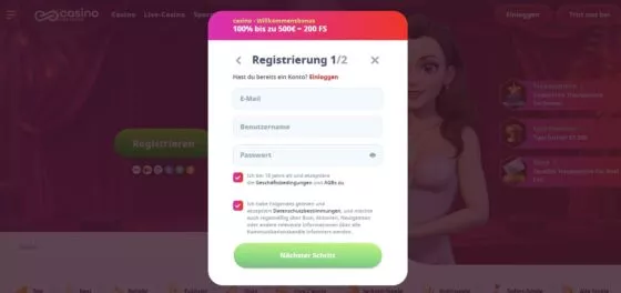 Infinity Casino-Registrierung