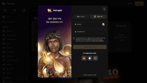 FairSpin Casino - Registrierung