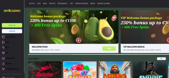 Avo Casino Hauptseite