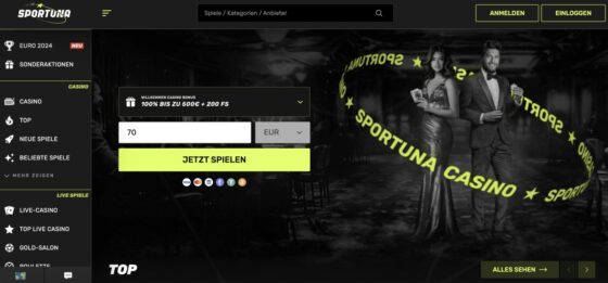Sportuna Casino Hauptseite