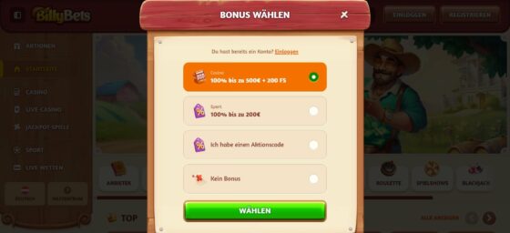 Billybets casino anmeldung