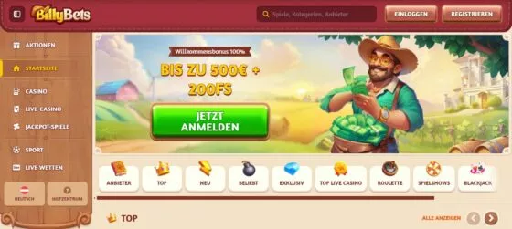 Offizielle Website von Billybets Casino